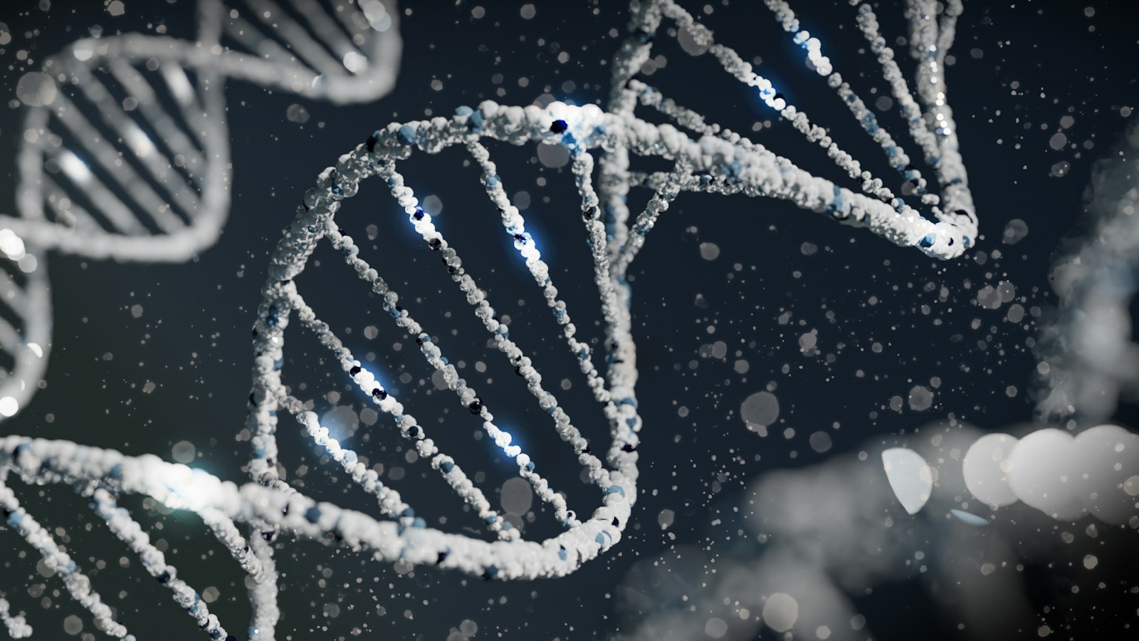 Close-up of a DNA-like molecular structure