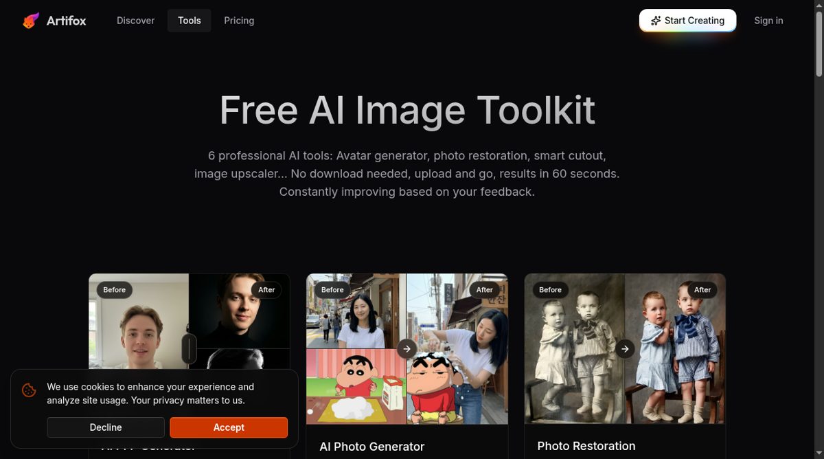 Artifox website screenshot