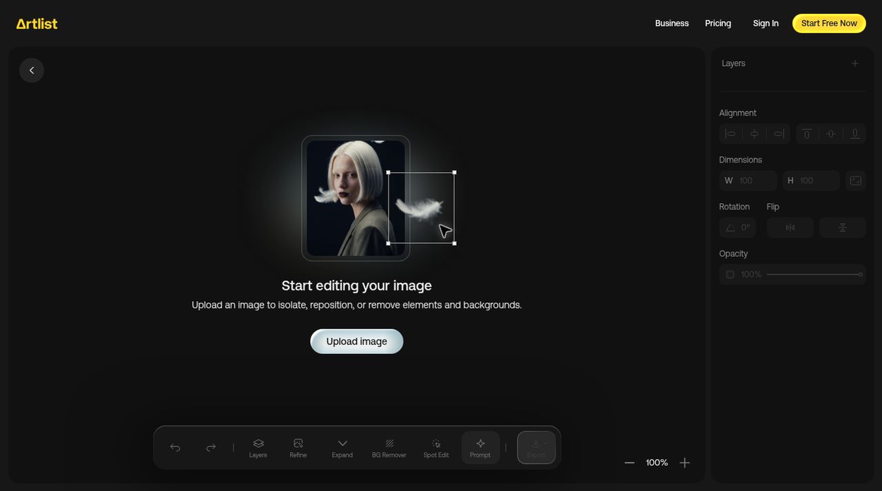 Artlist Image Editor website screenshot