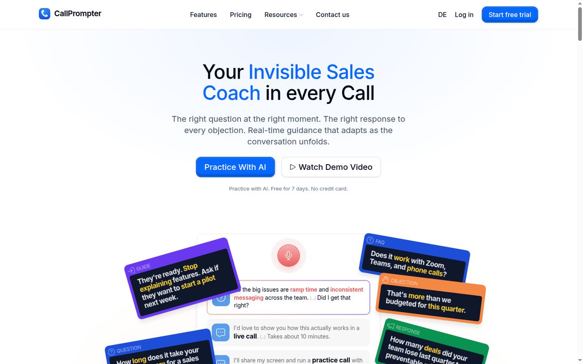 CallPrompter website screenshot