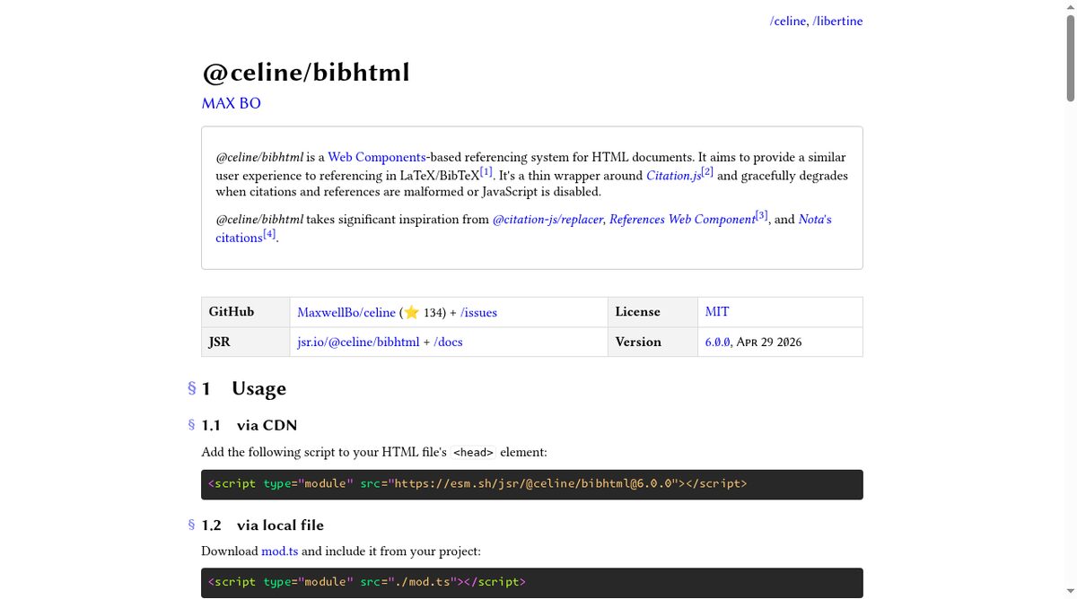 celine/bibhtml website screenshot