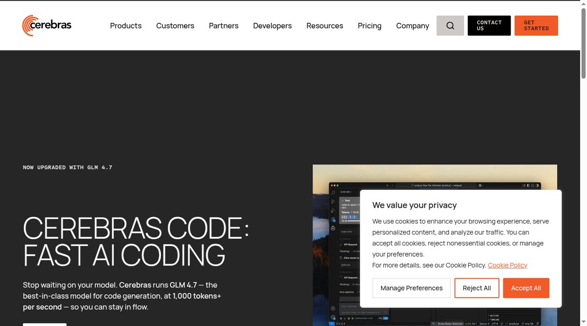 Cerebras Code website screenshot