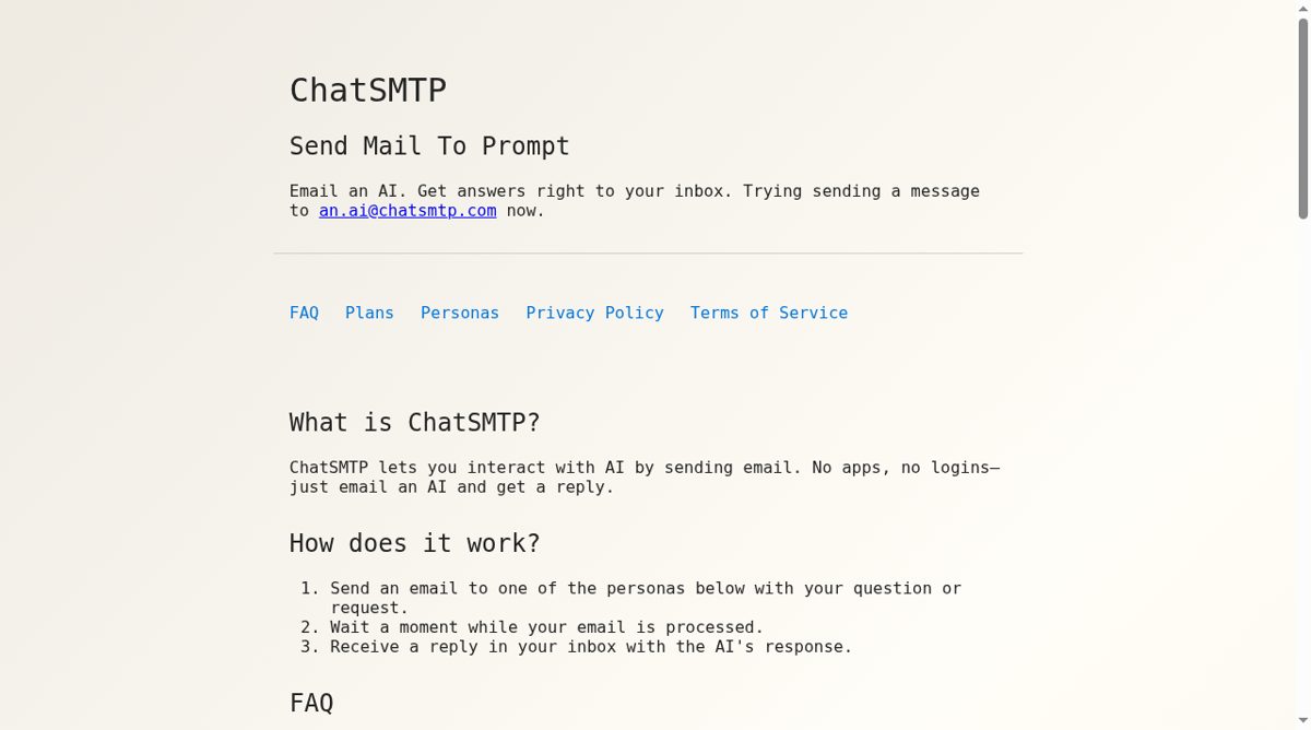 ChatSMTP website screenshot