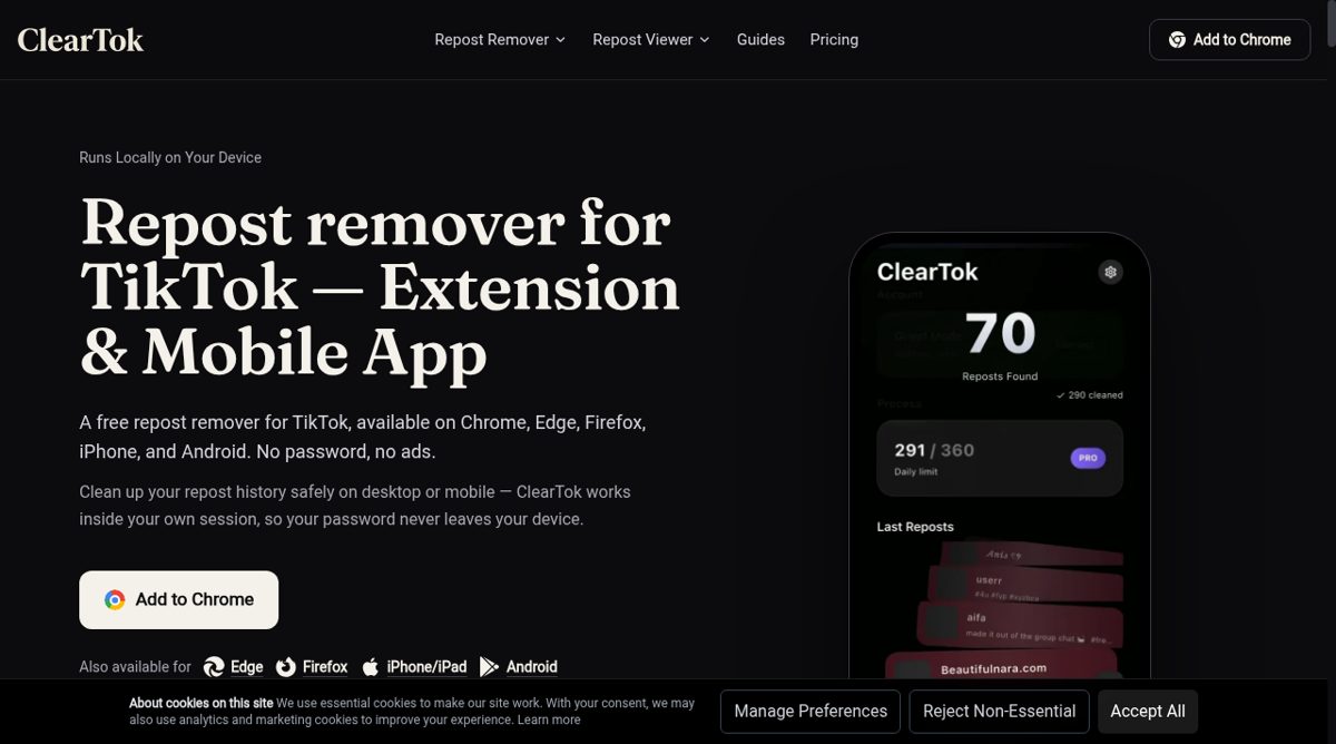 ClearTok website screenshot