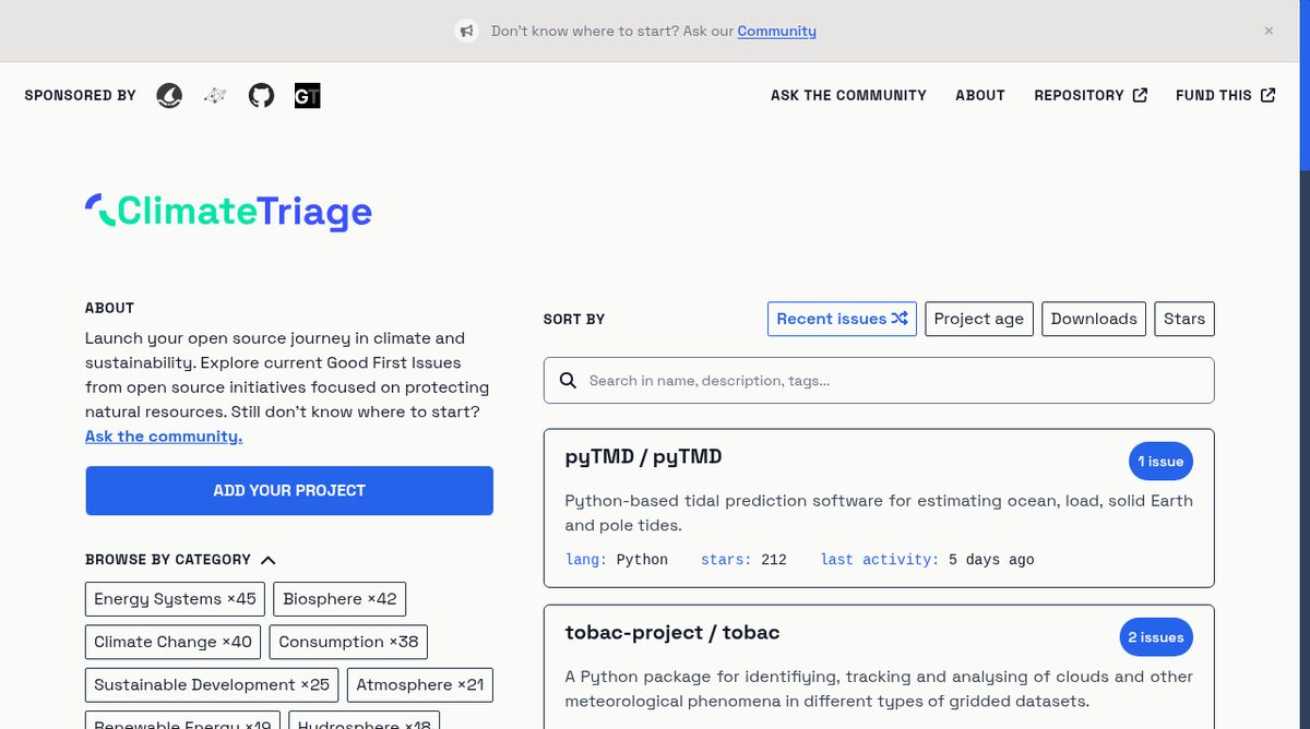 ClimateTriage website screenshot