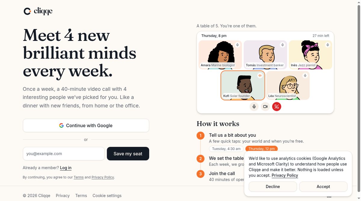 Cliqqe website screenshot