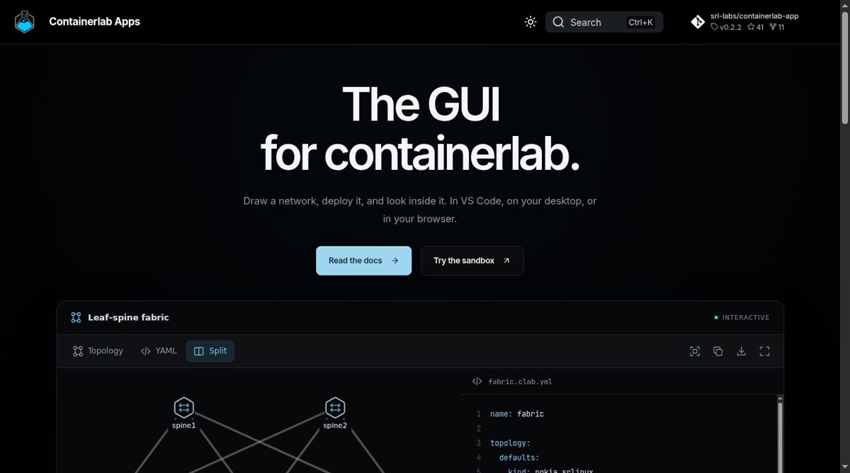 Containerlab Apps website screenshot