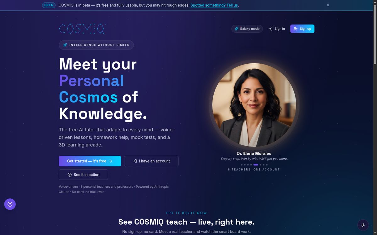 COSMIQ website screenshot