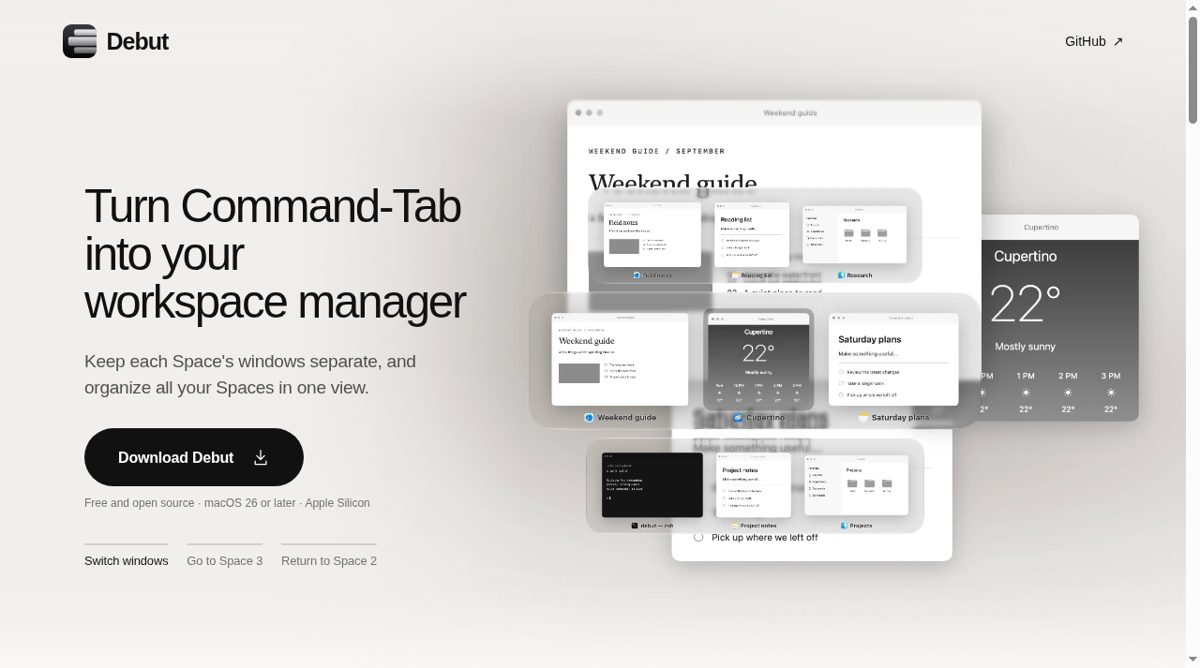 Debut website screenshot