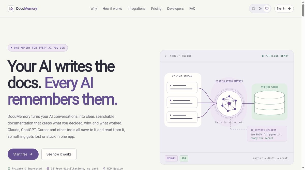DocuMemory website screenshot