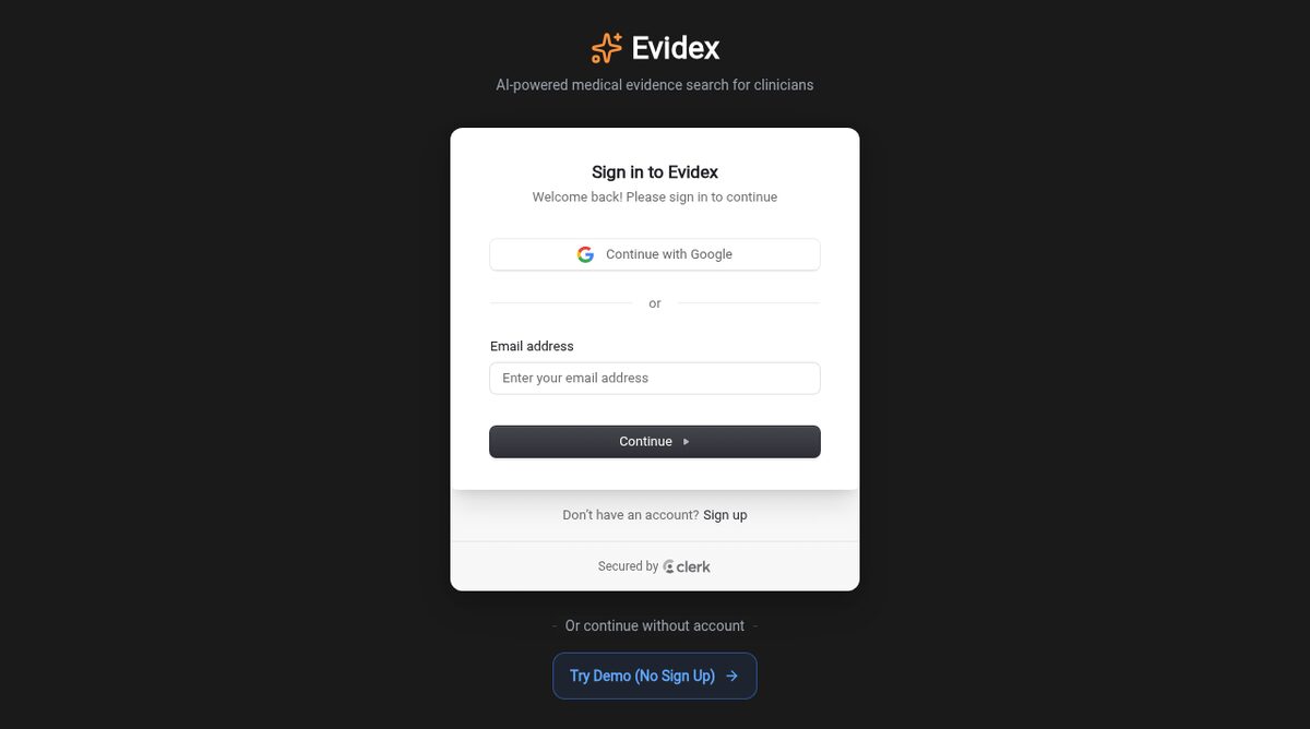 Evidex website screenshot