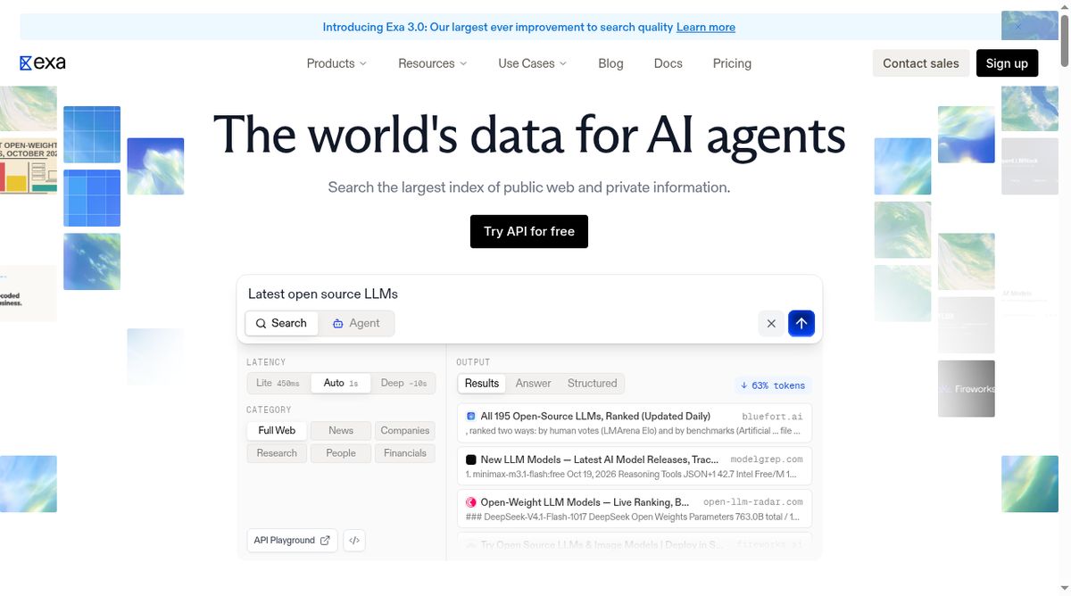 Exa website screenshot