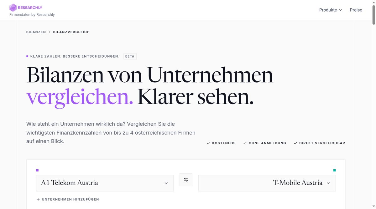Firmendaten by Researchly website screenshot