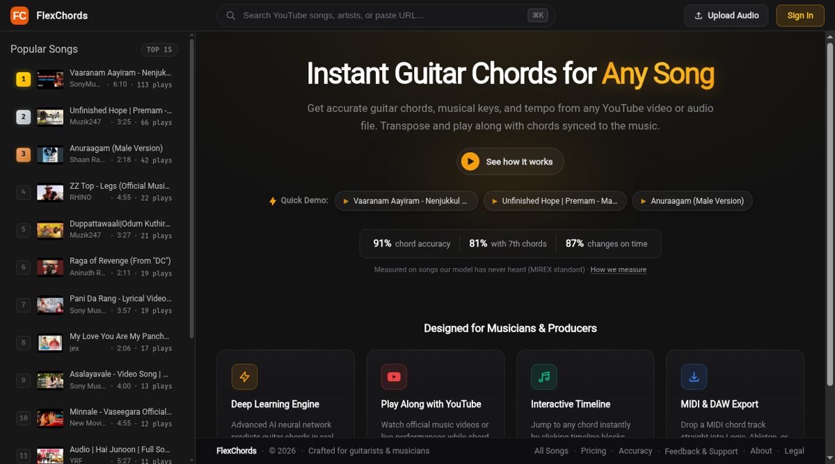 FlexChords website screenshot