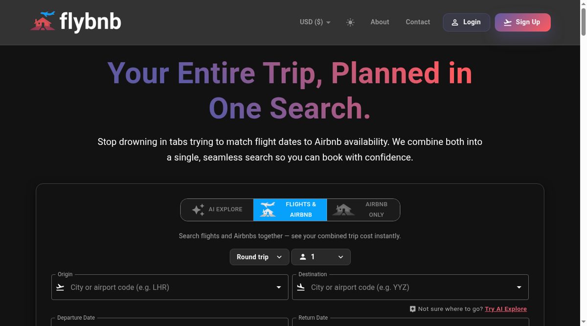 FlyBnB website screenshot