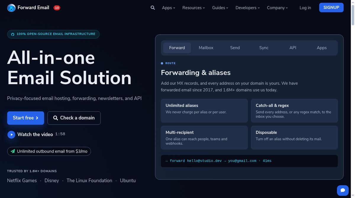 Forward Email website screenshot