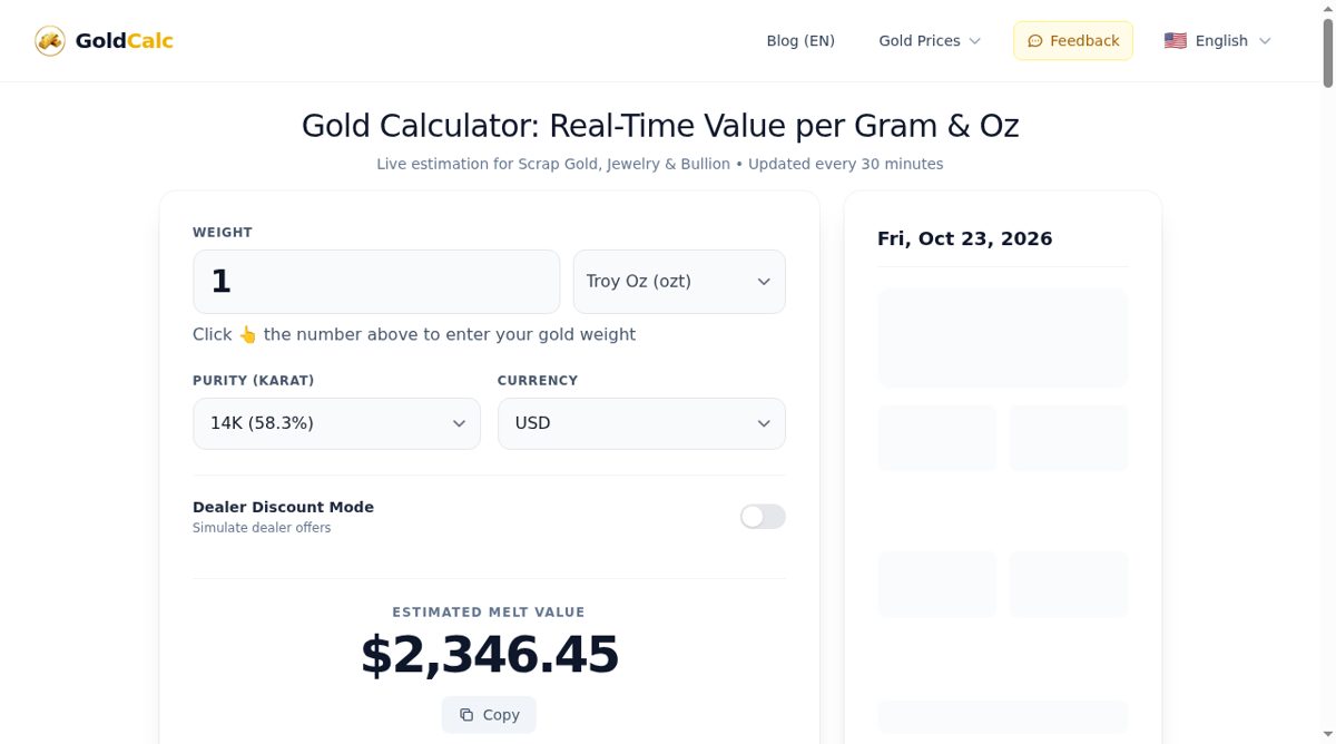 GoldCalc website screenshot