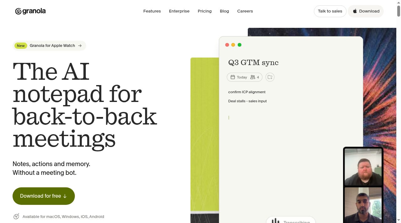 Granola website screenshot