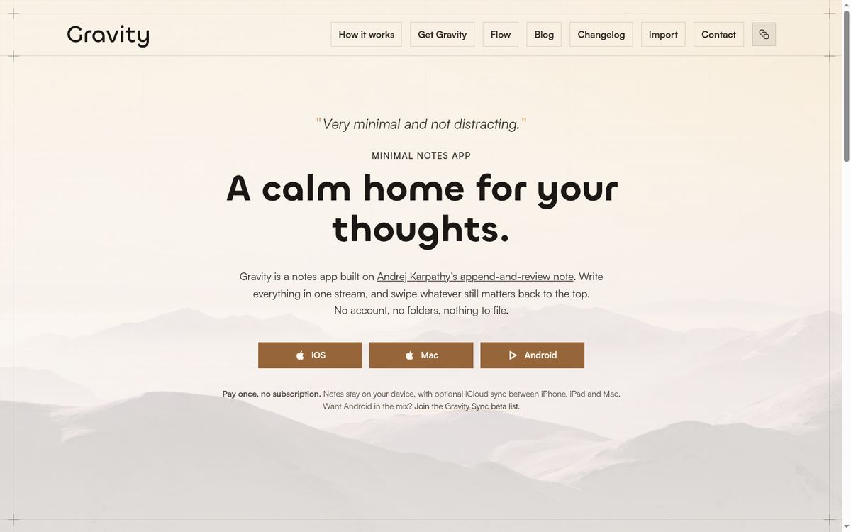 Gravity Notes website screenshot