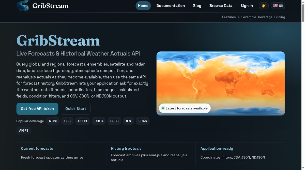 Gribstream.com website screenshot