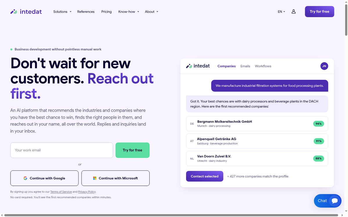 Intedat website screenshot