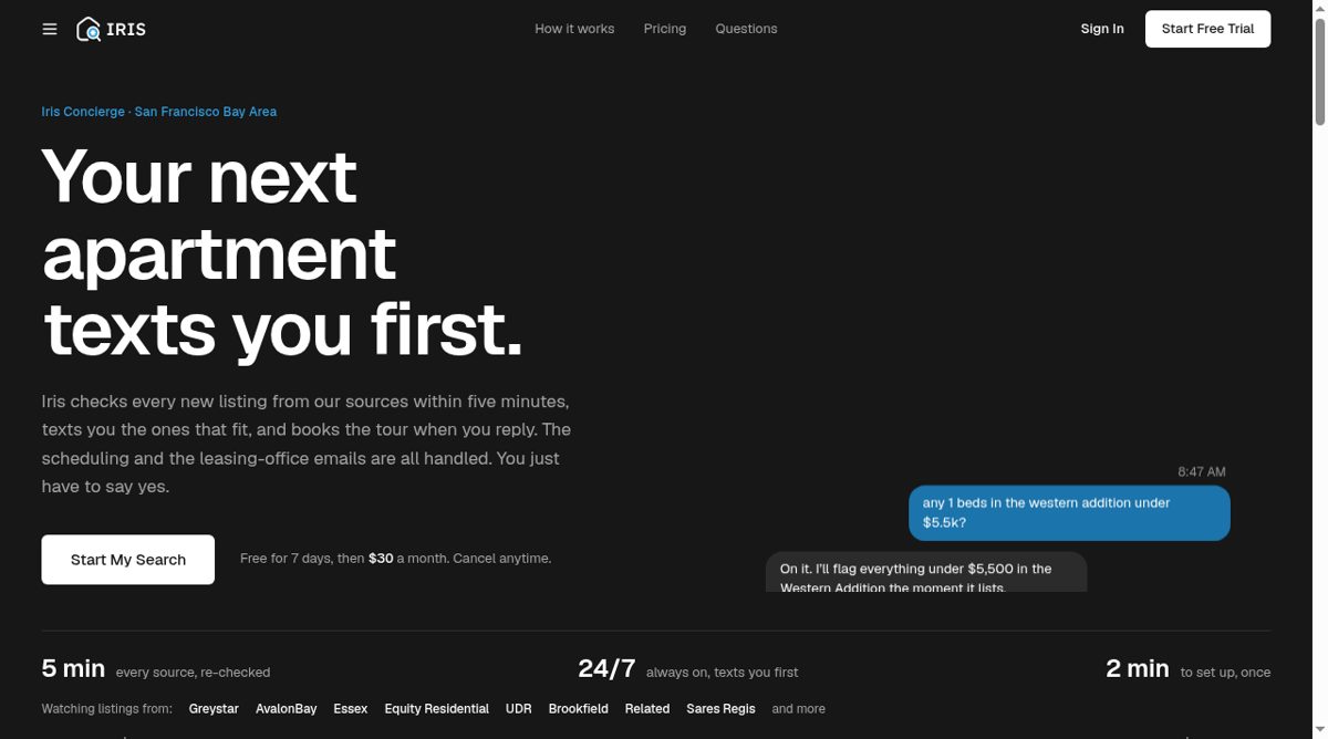 Iris Concierge website screenshot