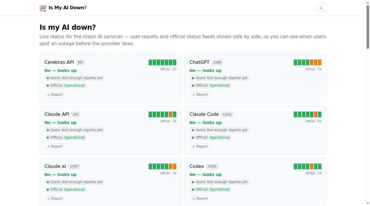 IsMyAIDown website screenshot