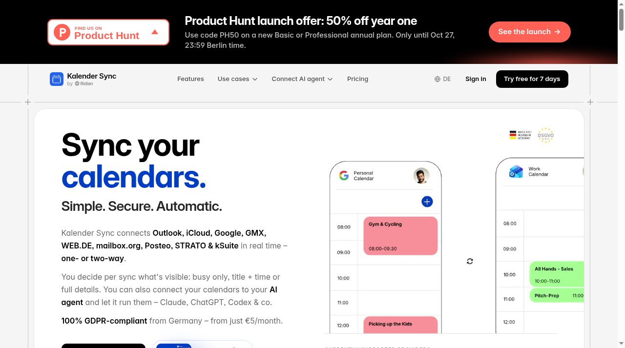 Kalender Sync website screenshot