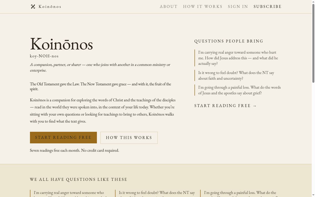 Koinonos website screenshot