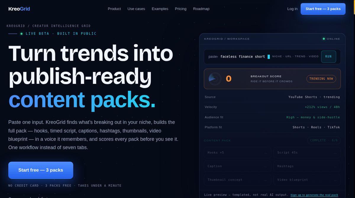 KreoGrid website screenshot