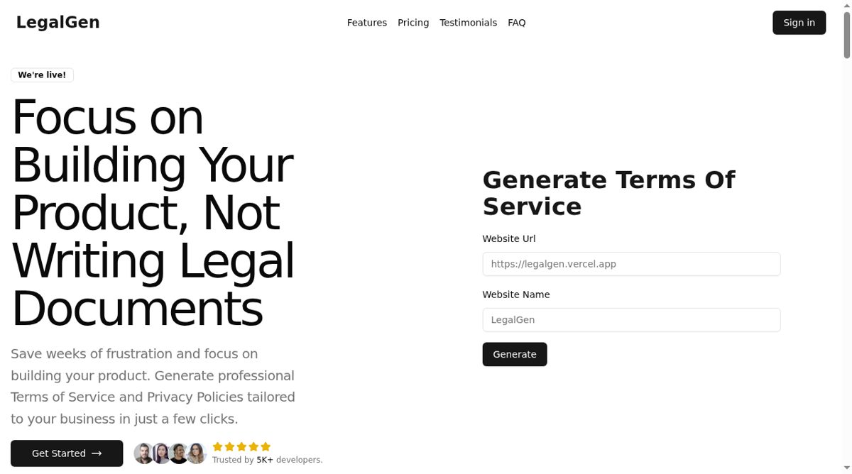 LegalGen website screenshot