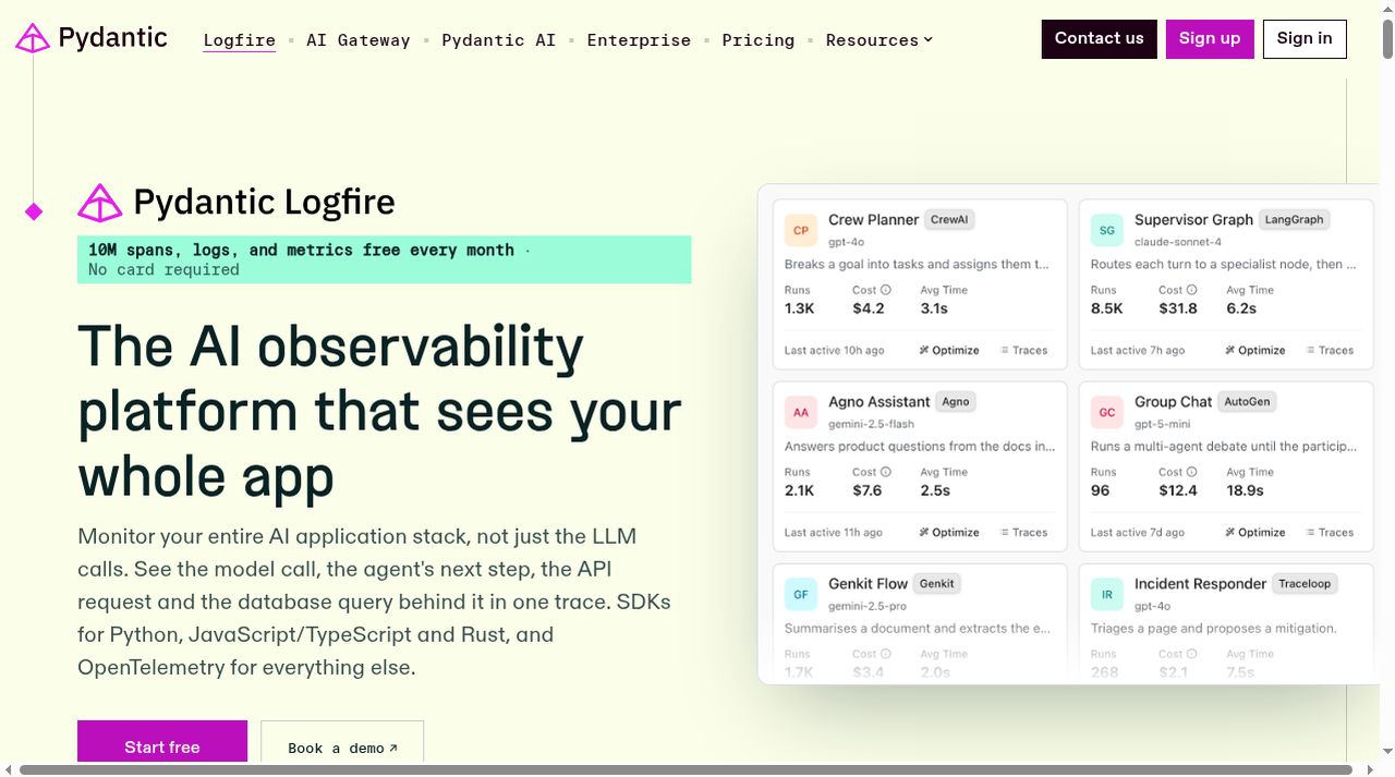 Pydantic Logfire website screenshot