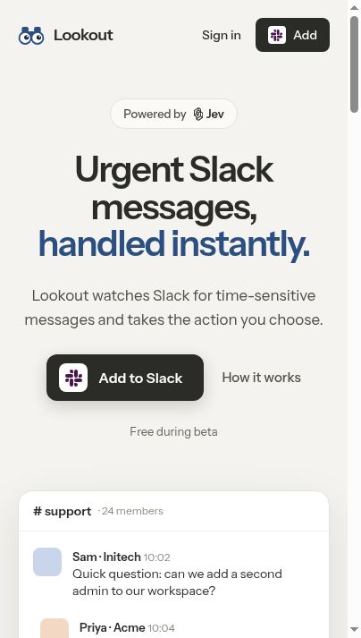 Lookout (for Slack) website screenshot