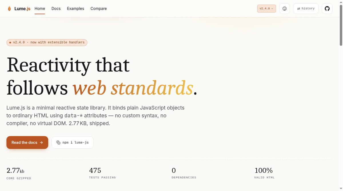 Lume.js website screenshot