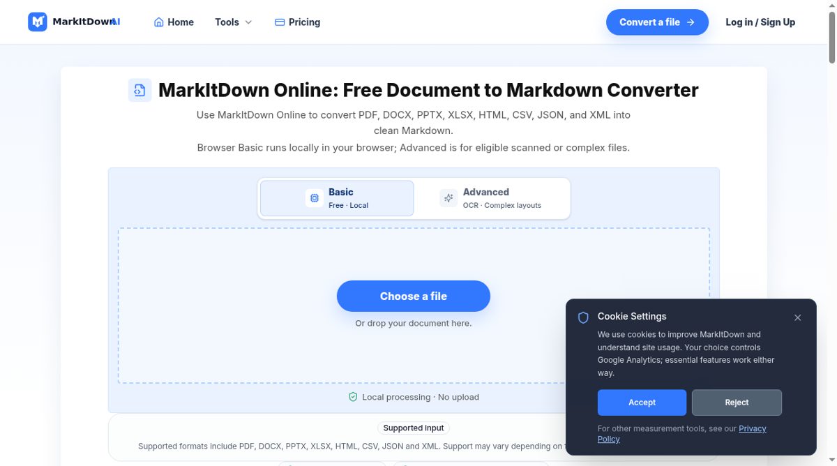 MarkItDown Online website screenshot