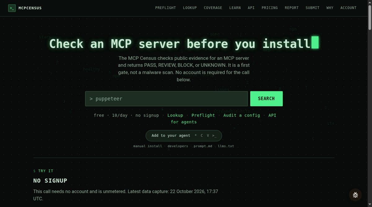 The MCP Census website screenshot