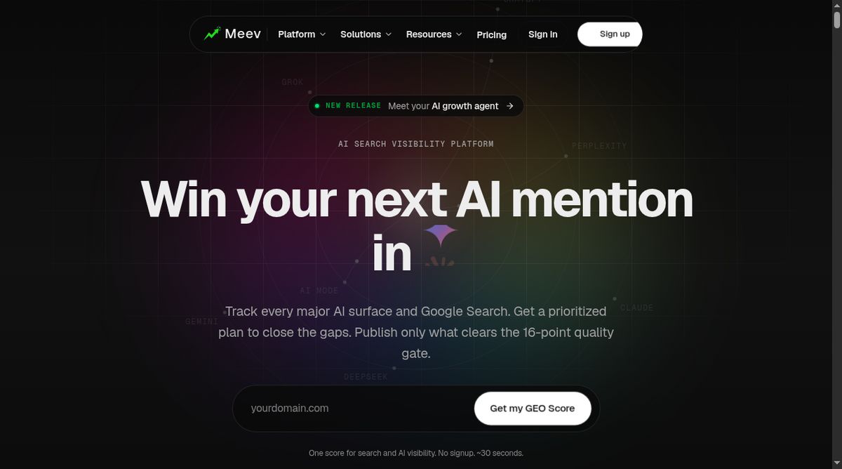 Meev website screenshot