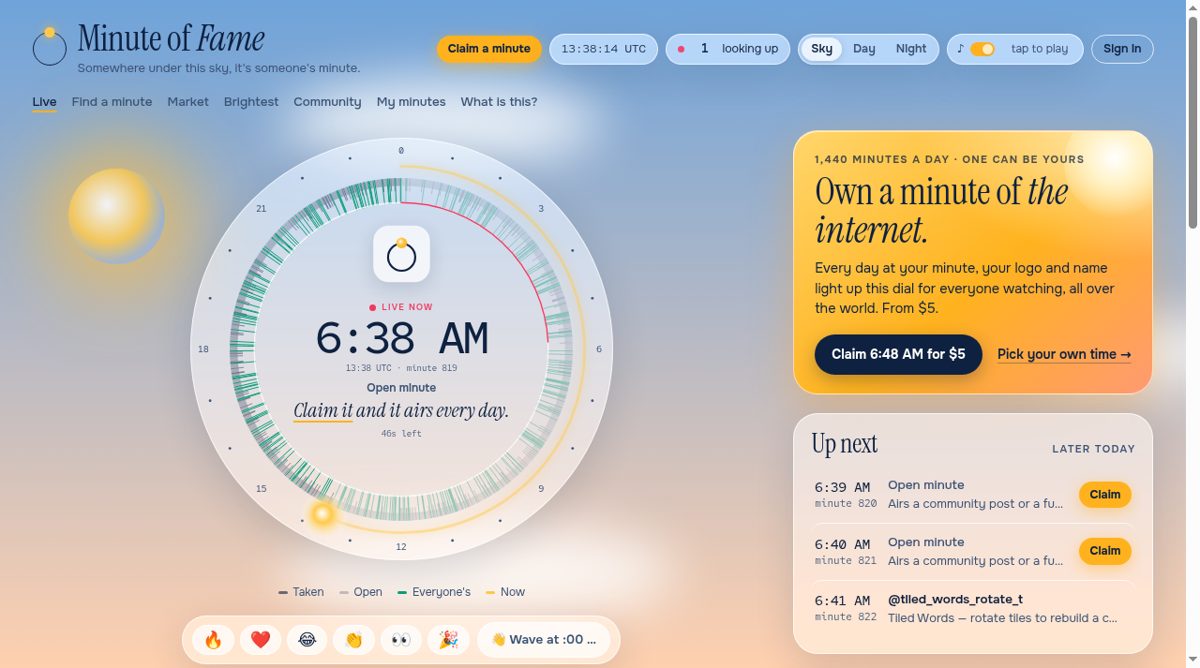 Minute of Fame website screenshot
