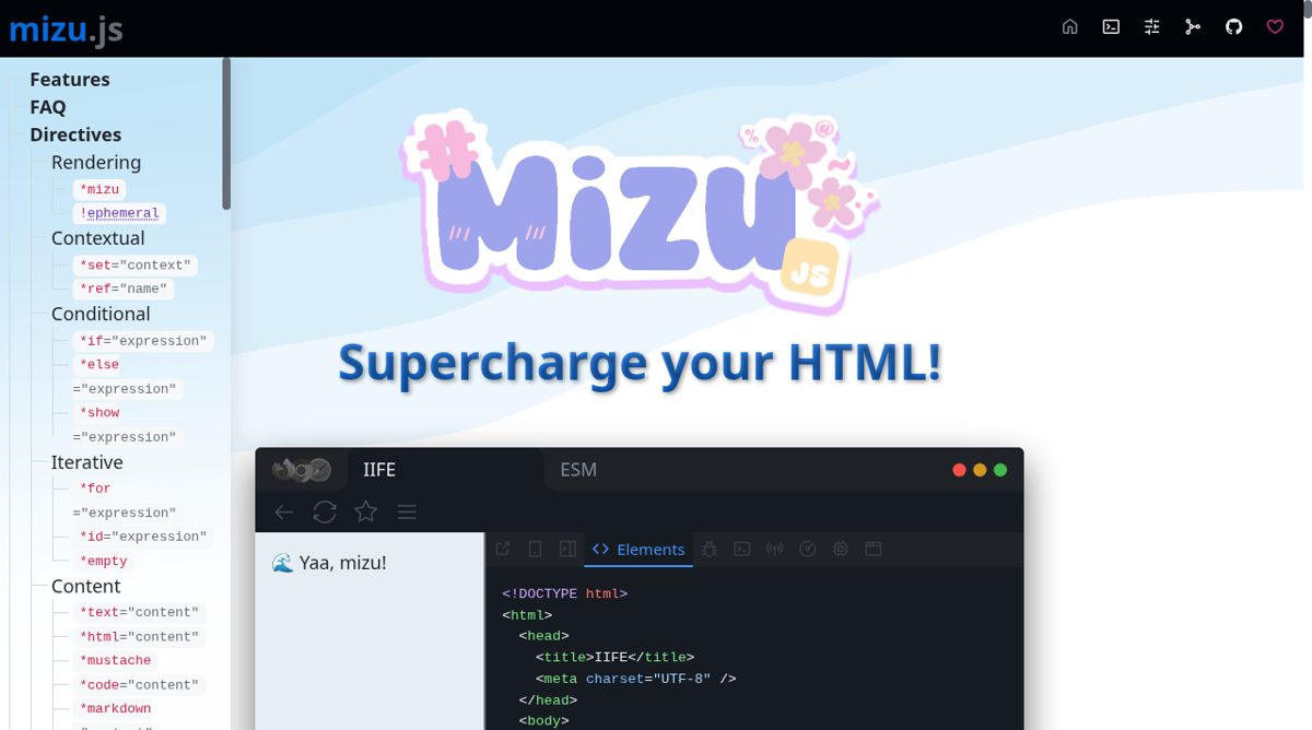 mizu.js website screenshot