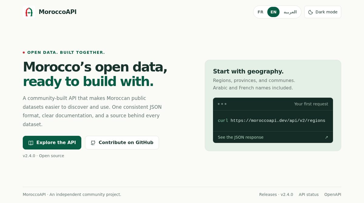 MoroccoAPI website screenshot