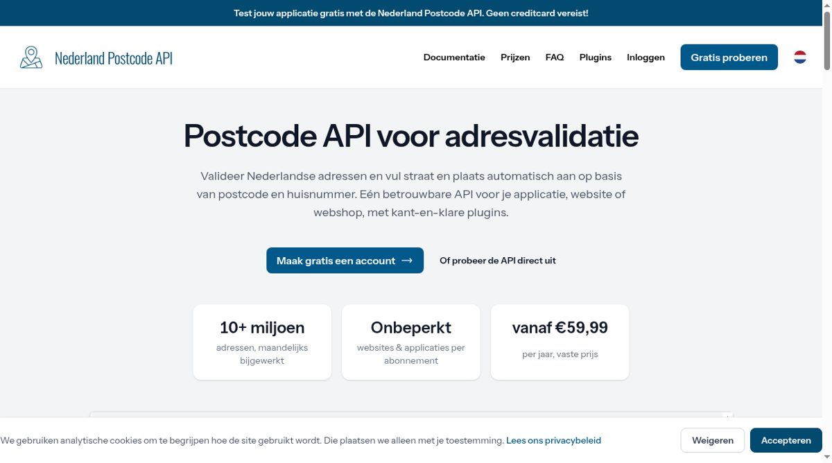 Nederland Postcode API website screenshot