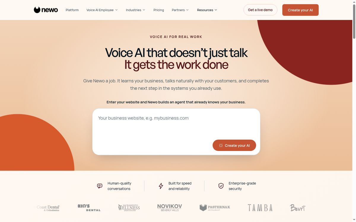 Newo website screenshot
