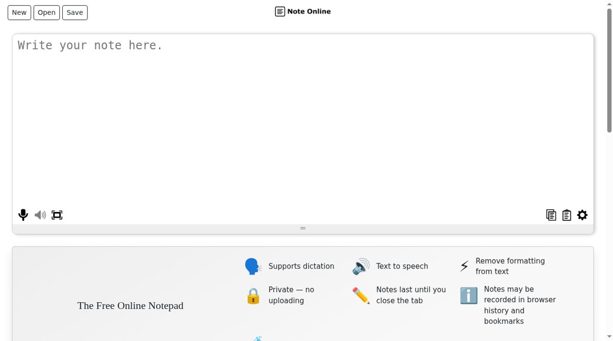 Note Online website screenshot