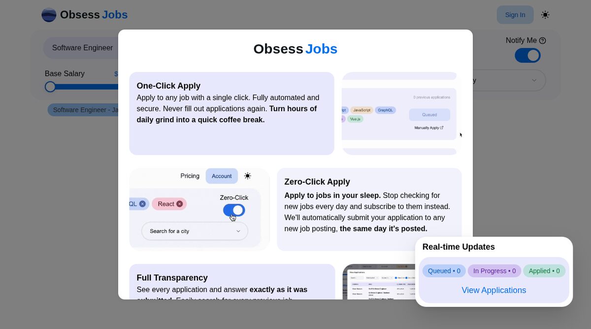 Obsess Jobs website screenshot