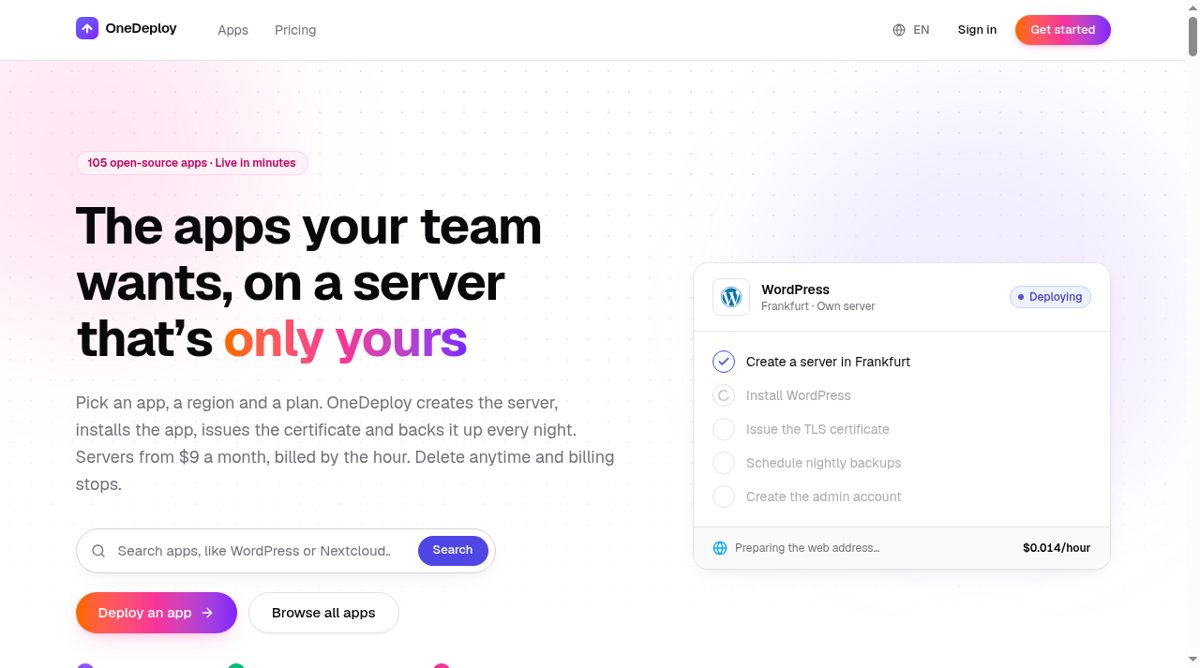 OneDeploy website screenshot