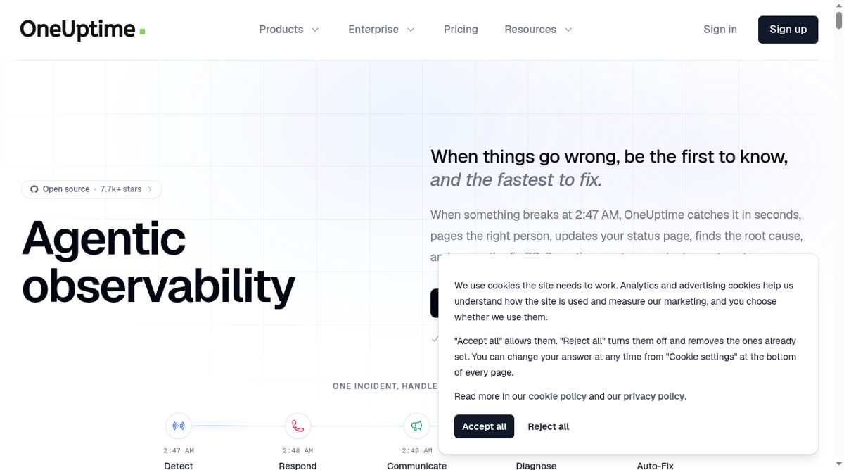 OneUptime website screenshot