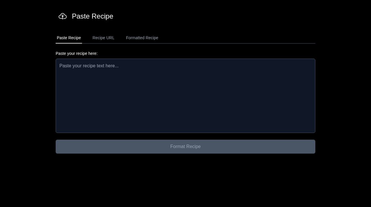 Paste Recipe website screenshot
