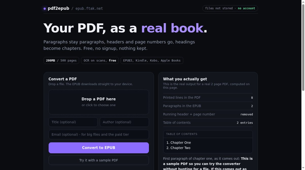 pdf2epub website screenshot