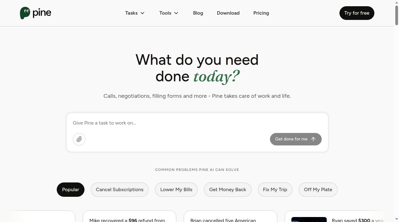 Pine AI website screenshot