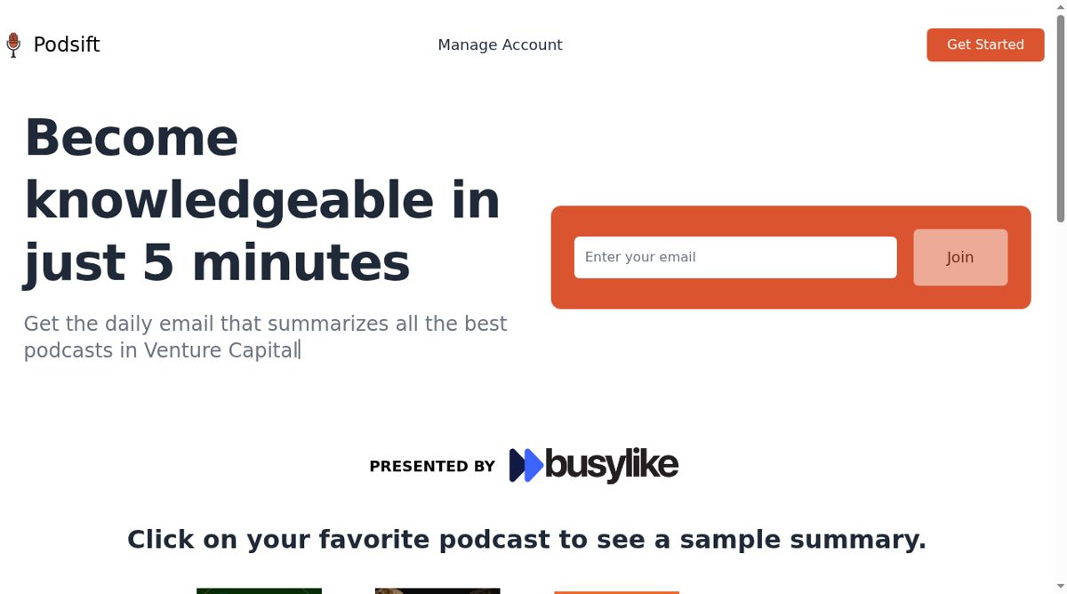Podsift website screenshot